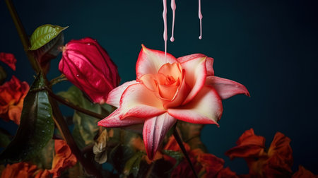 Beautiful flower in vase on dark background. Selective focus. AI Generatedの素材