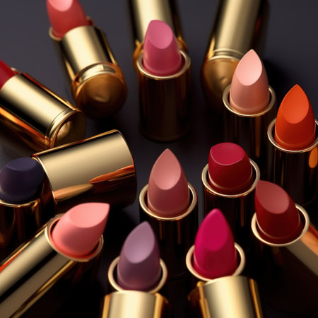 Lipsticks of different colors on a black background. AI generatedの素材