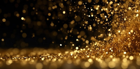 Golden glitter bokeh on a black background. AI generatedの素材