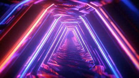 3d illustration background of glowing neon tunnel corridor with bright lights. AI generatedの素材