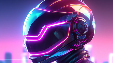 Astronaut helmet with neon lights. Futuristic concept. AI Generatedの素材