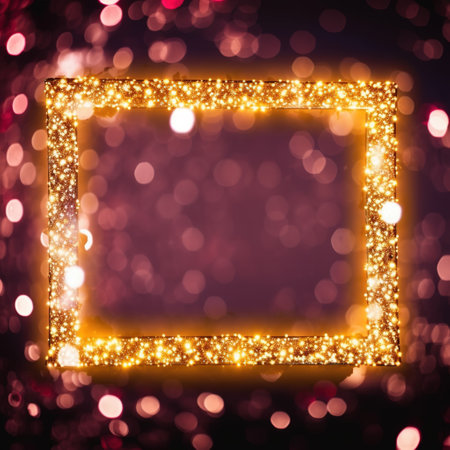 Abstract background with bokeh defocused lights and golden frame. AI Generatedの素材