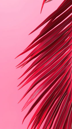 Close-up of a palm leaf on a pink background with copy space. AI Generatedの素材