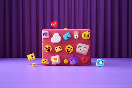 3d illustration of social media app icons with hearts and smiley faces. AI Generatedの素材