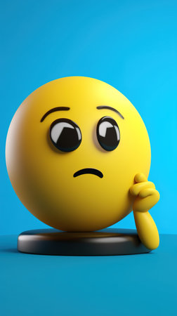 Yellow emoticon with sad face on blue background. AI Generatedの素材
