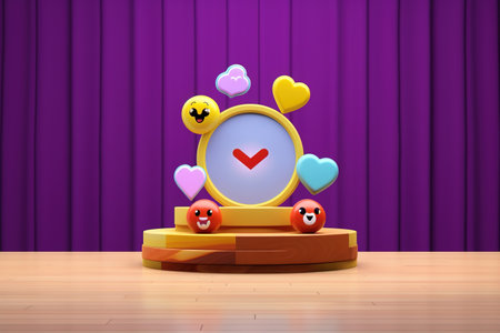 Round podium with hearts and clock on stage. AI Generatedの素材