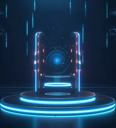 Abstract neon background. Futuristic technology style. Sci-fi interior. AI Generativeの素材