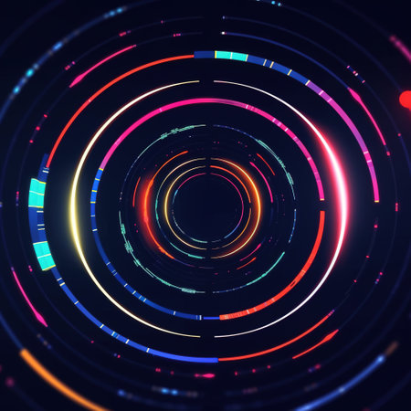 Neon circles abstract background, shiny space concept, AI Generativeの素材