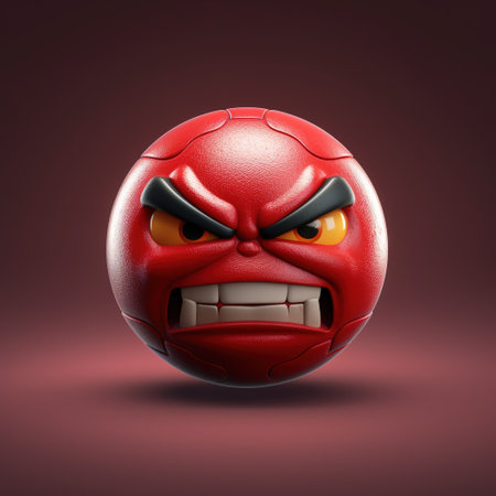Soccer ball with angry face.AI Generatedの素材