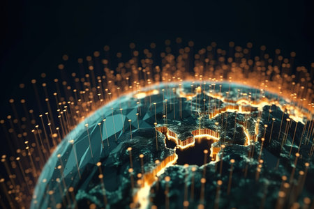 Global network connection. toned image double exposure. AI Generatedの素材