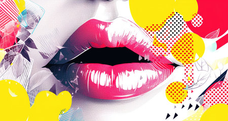 Close up of beautiful female lips with bright makeup. AI Generatedの素材