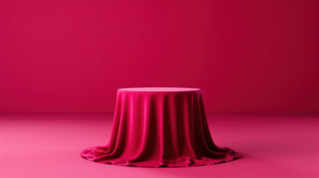 Red podium on a pink background. Mockup for product presentation. AI Generatedの素材