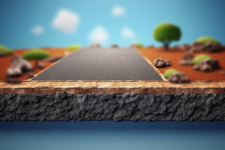 Black asphalt road on the ground with trees. AI Generatedの素材
