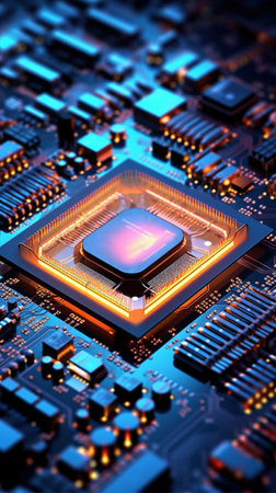 3d illustration of a cpu in a microcircuit close up. AI Generatedの素材