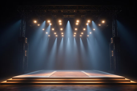 Stage Spotlight with Stage Podium Scene, Stage Spotlight with Scene Light, AI Generatedの素材