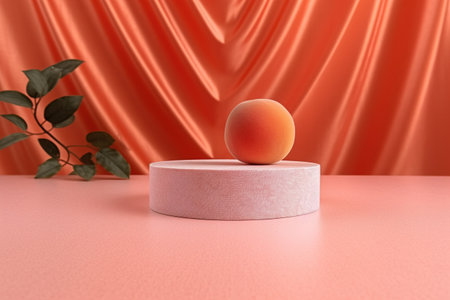 Podium with orange ball. Product presentation mock up. AI Generatedの素材