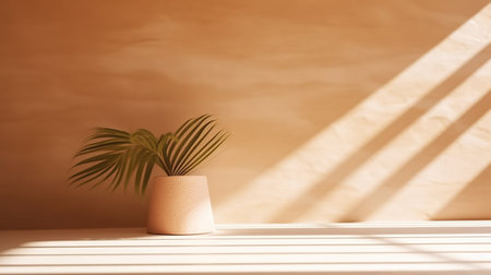 Plant in a pot on the background of a wall with sunlight AI Generatedの素材