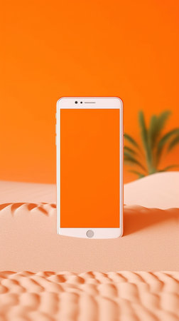 Smartphone with blank screen on orange background. AI Generatedの素材