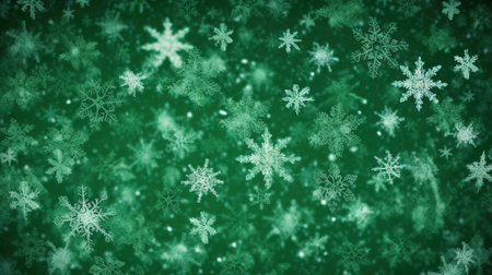 green christmas background with snowflakes and bokeh effect. AI Generatedの素材
