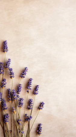 Dried lavender flowers on rustic background with copy space. AI Generatedの素材