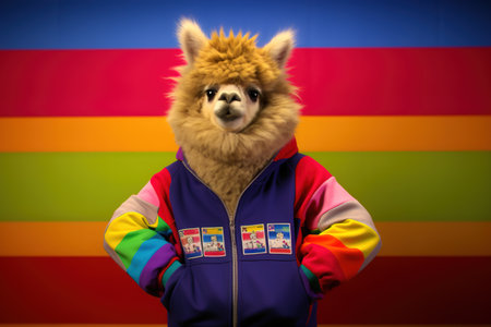 lama in the colors of the rainbow on the background of the Russian flag. AI Generatedの素材
