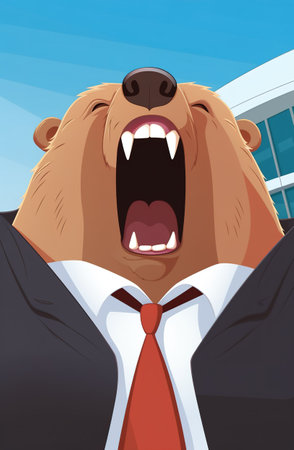 Illustration of a angry bear in a business suit and tie AI generativeの素材