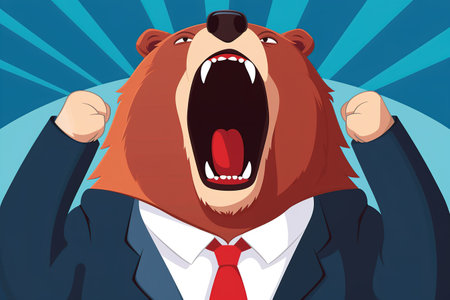 Illustration of a angry bear in a business suit and tie AI generativeの素材