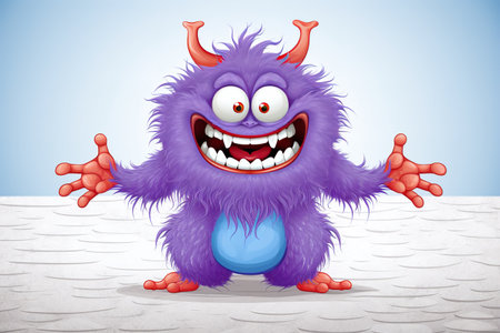 Funny cartoon purple monster isolated on white background. AI generativeの素材