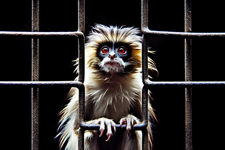 Cute little baby animals in a cage. Cruelty concept. AI generativeの素材