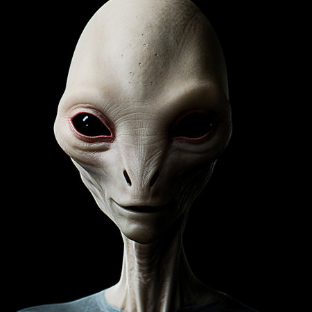 Ceepy alien isolated on a black background. AI Generatedの素材