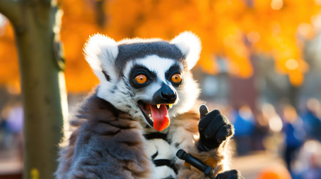 Ring-tailed lemur in the city park. Close up. AI generativeの素材