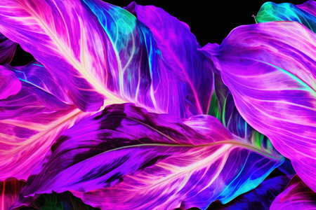 Colorful tropical leaves on a black background. AI generativeの素材