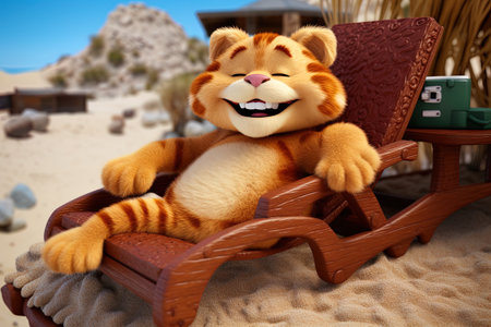 Teddy bear on a rocking chair in the desert. AI Generativeの素材