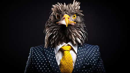 Businessman with eagle head on black background. Business and success concept. AI generativeの素材