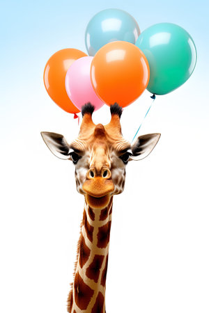 giraffe with balloons isolated on a white background. AI generativeの素材