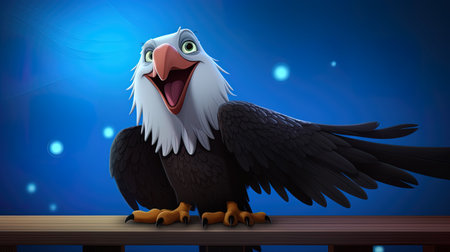 3d illustration of eagle cartoon character on stage background with bokeh. AI generativeの素材