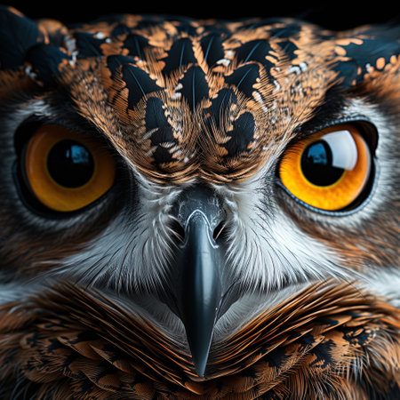 Portrait of a beautiful owl with big eyes. Close-up. AI generativeの素材