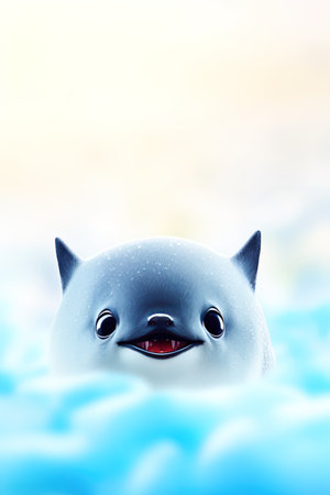 cute little baby whale in the blue water, 3d illustration. AI generativeの素材