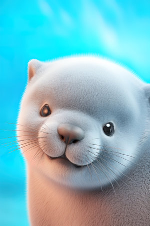 Dolphin in the water Cute seal on blue background AI generativeの素材