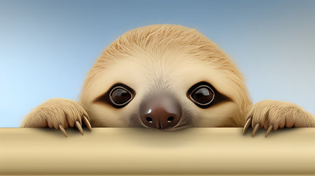 Close up portrait of cute baby sloth on bokeh background. AI generativeの素材