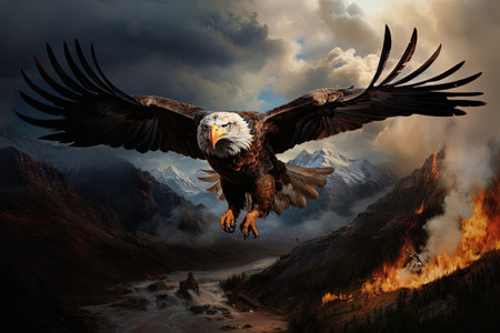 Bald Eagle in the mountains. 3D illustration. AI Generativeの素材