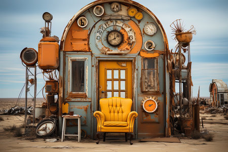 Abandoned gas station in the ghost town of Kolmanskop. AI Generative Imageの素材