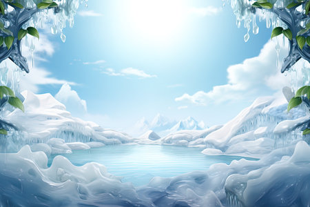 Winter landscape with ice and snow. AI Generative Imageの素材
