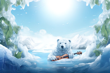 Polar bear playing violin in the water. Elements of this image are furnished by NASA . AI Generative Imageの素材