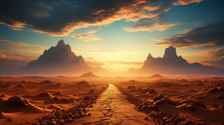 Fantasy alien planet. Mountain and road. AI Generative Imageの素材