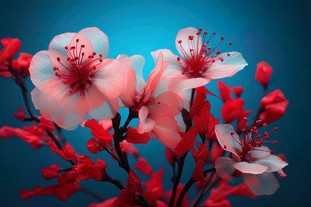 cherry blossom on blue background. cherry blossom on blue background. AI Generative Imageの素材
