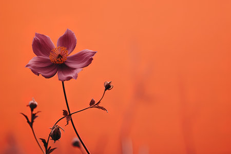 Beautiful red, orange, pink anemone flowers in the fog on a dark background. AI Generative Imageの素材
