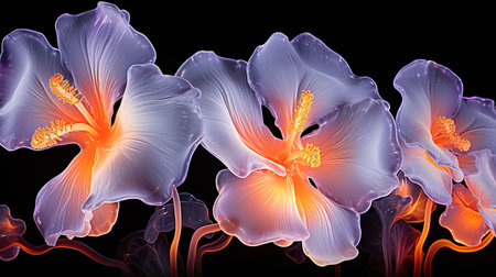 illustration of hibiscus flower on black background with fireの素材