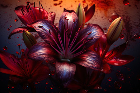 Close-up view of colorful blooming luminescent flowers. Beautiful spring bloom flower. AIGenerativeの素材