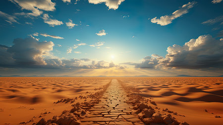 Desert landscape with blue sky and white clouds. Conceptual image.の素材